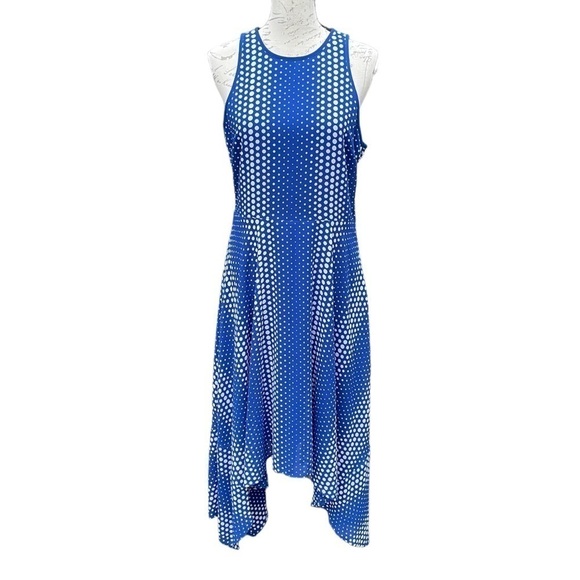 MICHAEL Kors Women's Blue Sleeveless Arailia Dot Asymmetrical Maxi Dress Size 8 - Picture 3 of 14